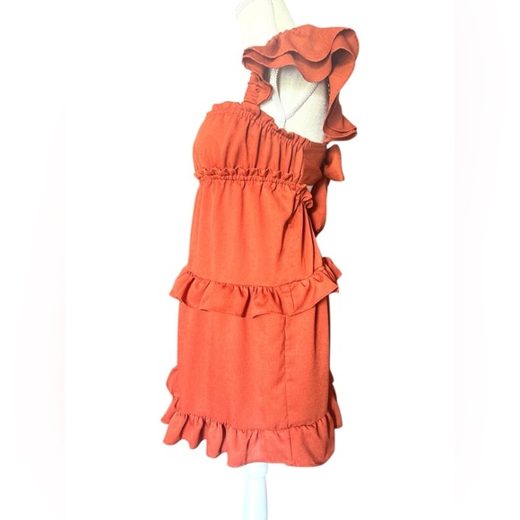 WeWoreWhat Rust Ruffle Mini DressXS-S - Picture 10 of 10